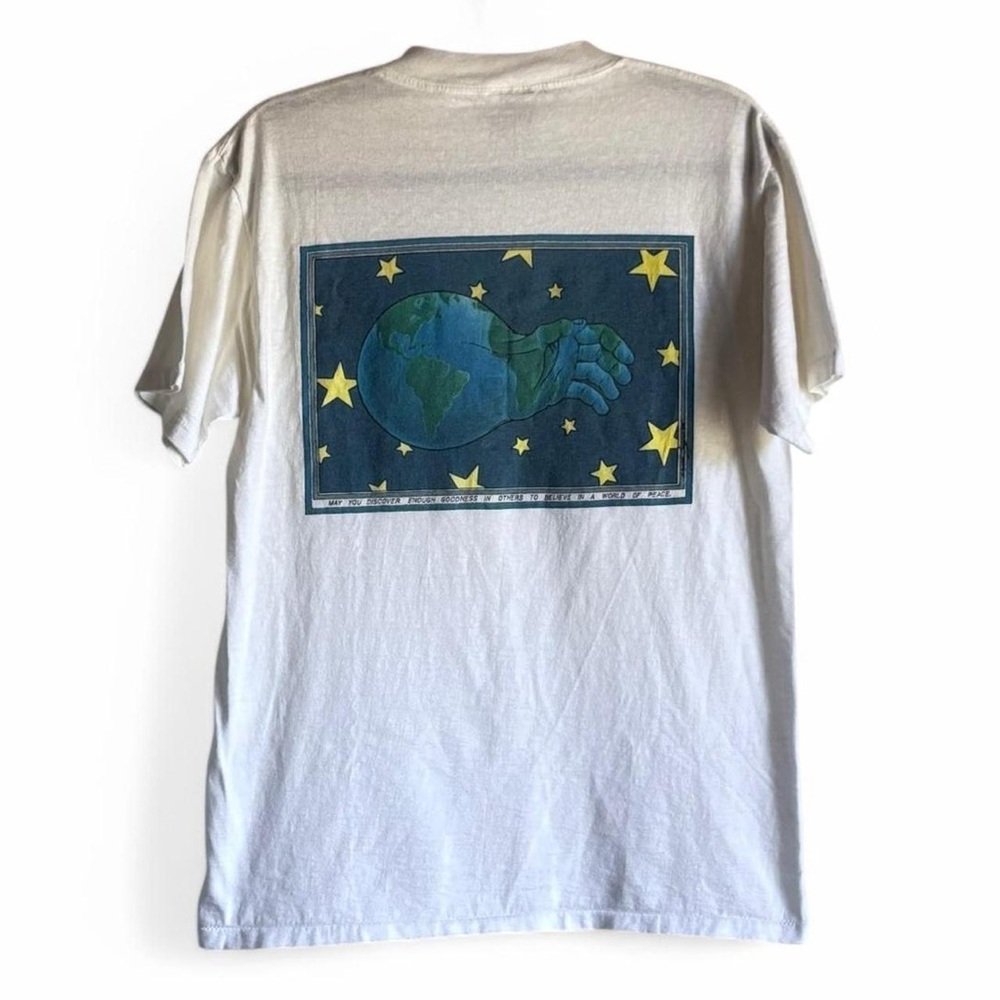 90s Christogram Earth World Jesus Tee 1995 VTG Single Stitch Made in USA 19x26